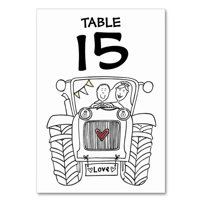 Custom Country Wedding Traktor Tischnummer (Vorderseite)