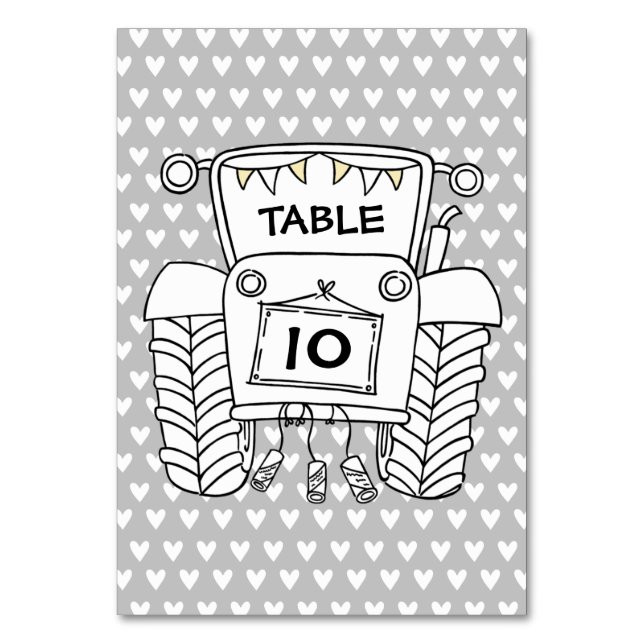 Custom Country Wedding Traktor Tischnummer (Vorderseite)