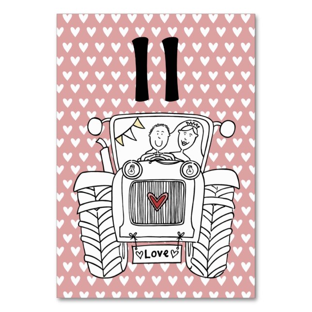 Custom Country Wedding Traktor Tischnummer (Vorderseite)