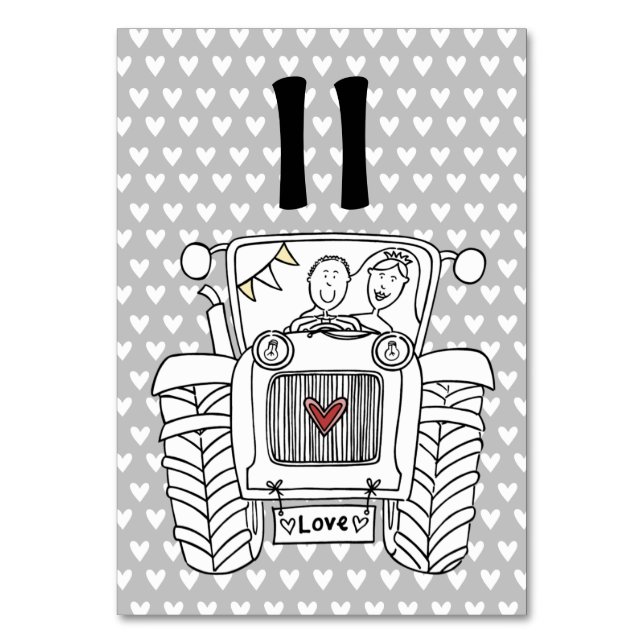 Custom Country Wedding Traktor Tischnummer (Vorderseite)