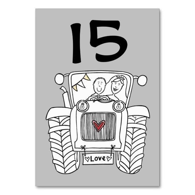 Custom Country Wedding Traktor Tischnummer (Vorderseite)