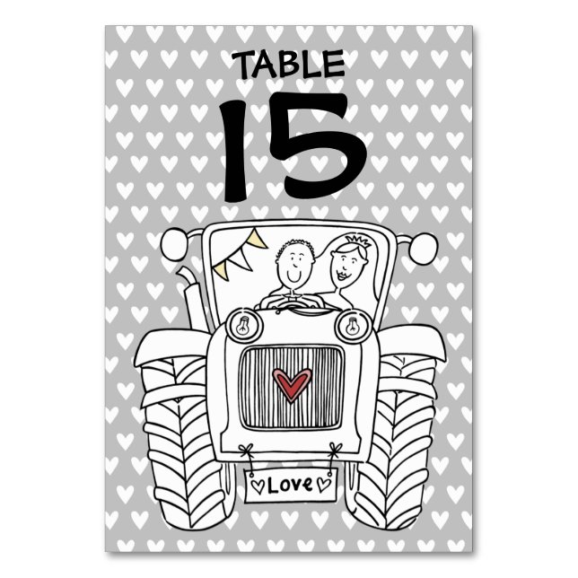 Custom Country Wedding Traktor Tischnummer (Vorderseite)