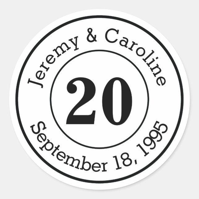 Custom Couple 20. Wedding Anniversary Modern Runder Aufkleber (Vorderseite)