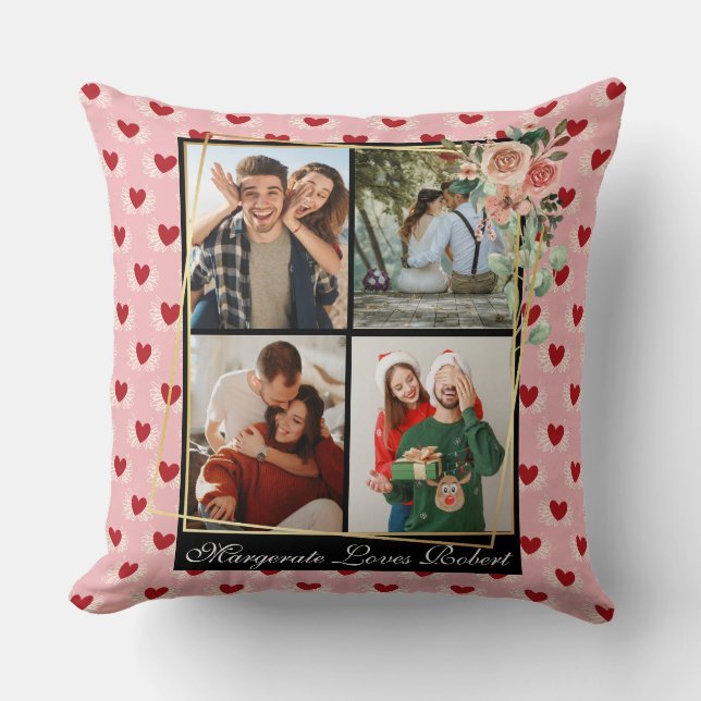 Custom Couple 4 Foto Moderner Chic Stilvoll Elegan Kissen (Vorderseite)