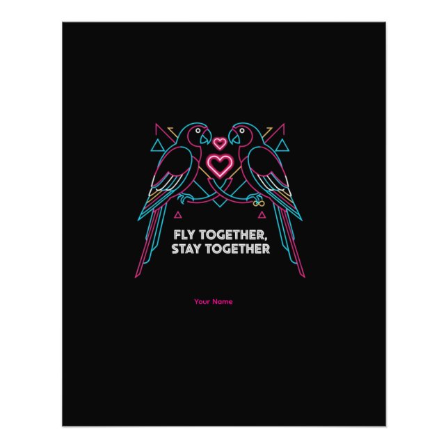 Custom Couple Anniversary Neon Parrots Winter Hood Fotodruck (Vorne)