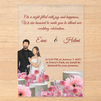 Custom Couple Floral WI.–Pink Flowers &Script Font Acryleinladungen