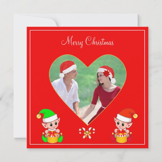Custom Couple Foto & Niedlich Elf Weihnachten (Vorderseite)