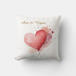 Custom Couple Name Watercolour Hearts Pillow Cover Kissen
