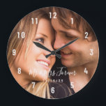 Custom Couple Photo Established Date Large Clock Große Wanduhr<br><div class="desc">Create your own romantic anniversary reminder with this beautiful clock. Edit the names and anniversary date with your own details and upload your favorite couple photo. This photo is for demonstration purposes only. Custom Couple Photo Established Date Large Clock.</div>