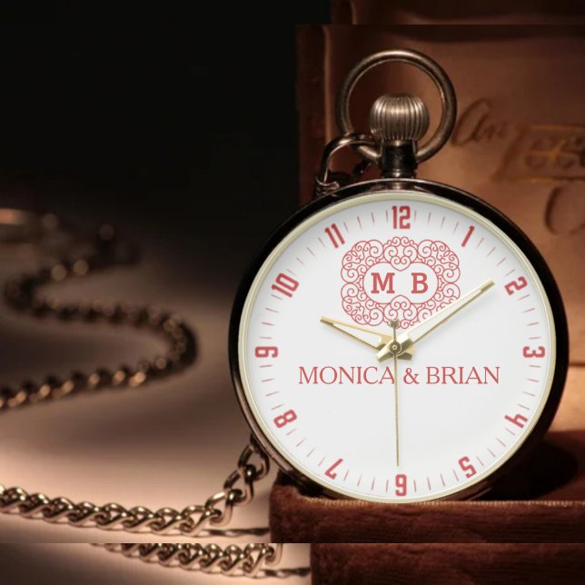 Custom Couple’s name red and white Monogram  Armbanduhr (Von Creator hochgeladen)