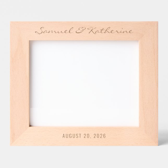 Custom Couple’s Names & Date Elegant Wooden Geätzte Rahmen (Vorderseite)