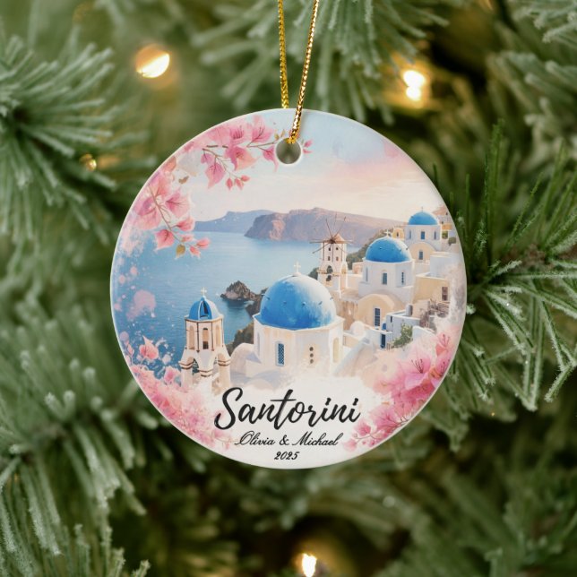 Custom Couple’s Travel Keepsake Keramik Ornament (Baum)