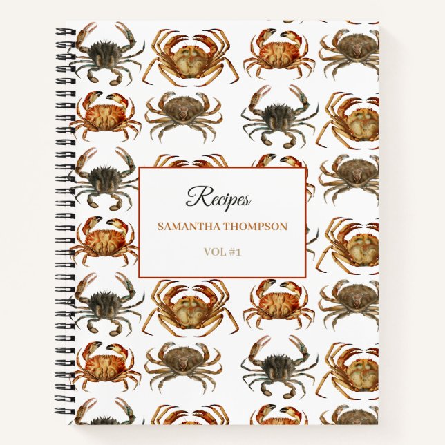 Custom Crabs Watercolor Rezept Kochbuch Notizbuch (Vorderseite)