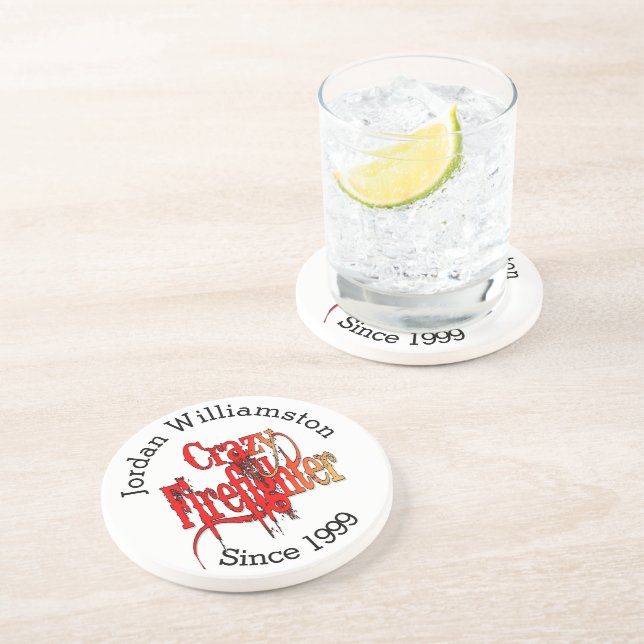 Custom Crazy Firefighter Getränkeuntersetzer (Seite)