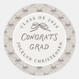 Custom Cream Taupe Coquette Bow Congrats Grad Runder Aufkleber