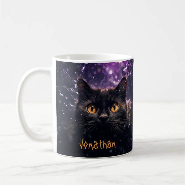 Custom Creepy Black Cat Horror Lila Halloween Kaffeetasse (Links)