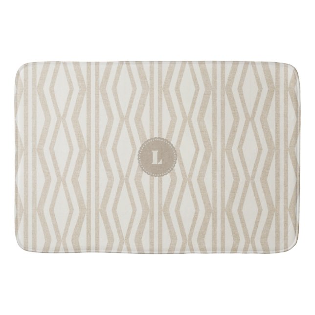 Custom Creme Linen Beige Geometric Muster Bathmat Badematte (Vorderseite)