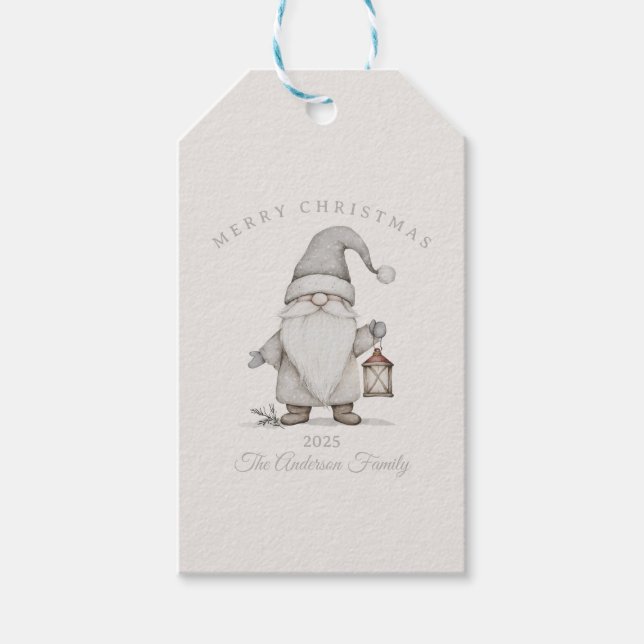 Custom Creme Silver Senior Gnome Weihnachtsgeschen Geschenkanhänger (Vorderseite)