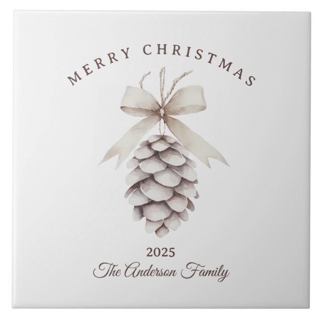 Custom Creme weiß pineca Weihnachtsgeschenk Fliese (Vorderseite)