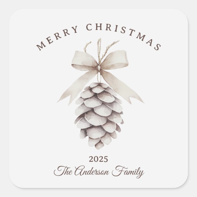 Custom Creme weiß pineca Weihnachtsgeschenk Quadratischer Aufkleber (Vorderseite)