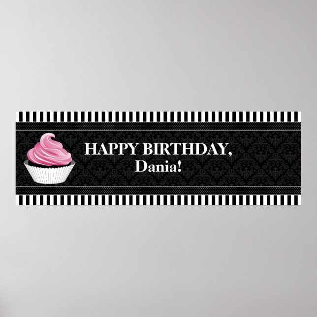 CUSTOM Cupcake and Damask Birthday Banner Poster (Vorne)