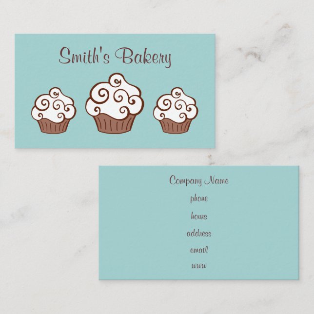 Custom Cupcake Bakery Blue Business Cards Visitenkarte (Vorne/Hinten)