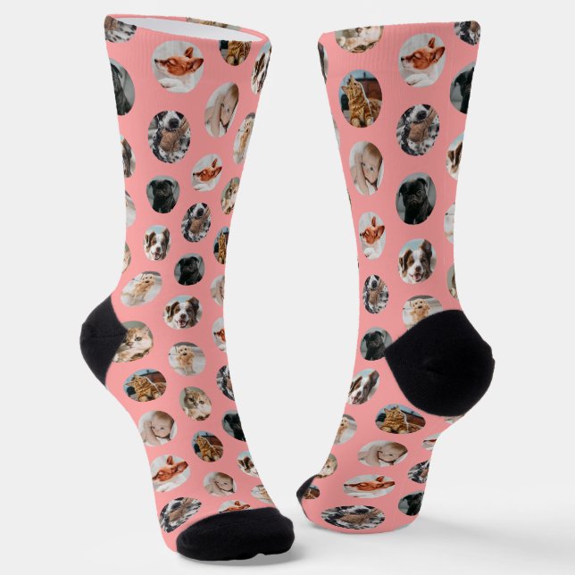 Custom Cute 8-Photo Pet Collage | Pink Socken (Gewinkelt)