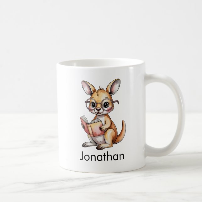 Custom Cute Baby Kangaroo Reading a Book Kaffeetasse (Rechts)