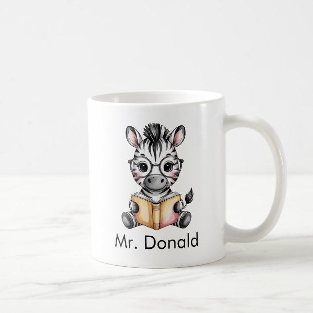 Custom Cute Baby Zebra Reading a Book Kaffeetasse (Rechts)
