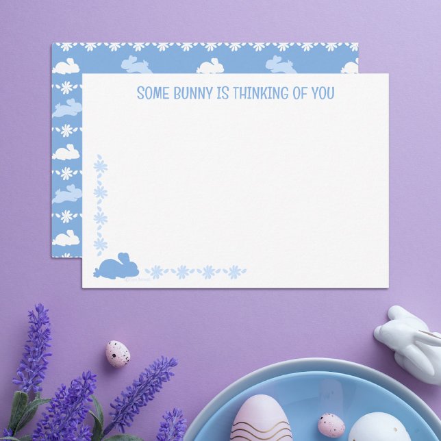 Custom Cute Bunny Daisy Blue Easter Note Card Mitteilungskarte (Von Creator hochgeladen)