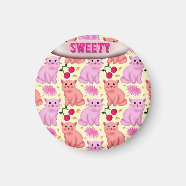 Custom Cute Cat Cherry Floral Pattern Magnet (Vorne)