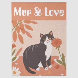 Custom Cute Cat with Mur and Love Decoupage Seidenpapier