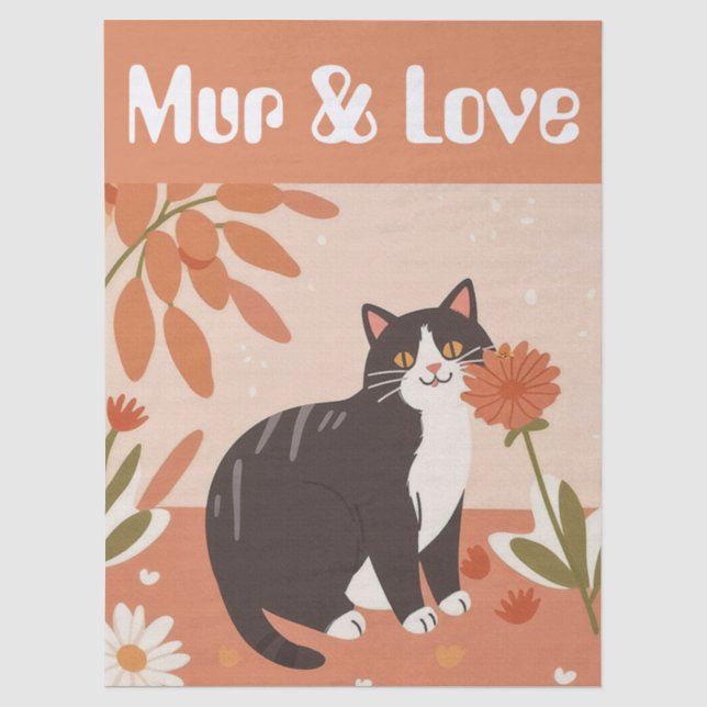 Custom Cute Cat with Mur and Love Decoupage Seidenpapier (Vorderseite)