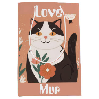 Custom Cute Cat with Mur and Love Mittlere Geschenktüte