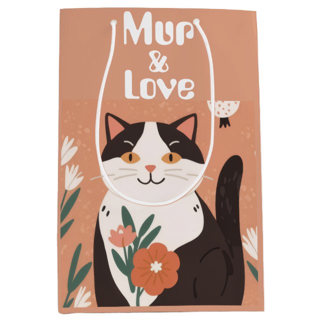 Custom Cute Cat with Mur and Love Mittlere Geschenktüte (Vorderseite)