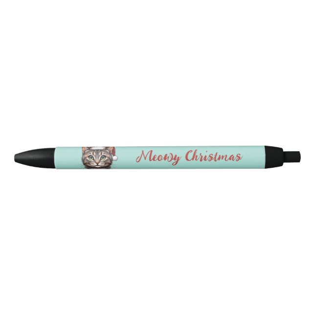 Custom Cute Christmas Cat with Santa Hat Kugelschreiber (Vorderseite)
