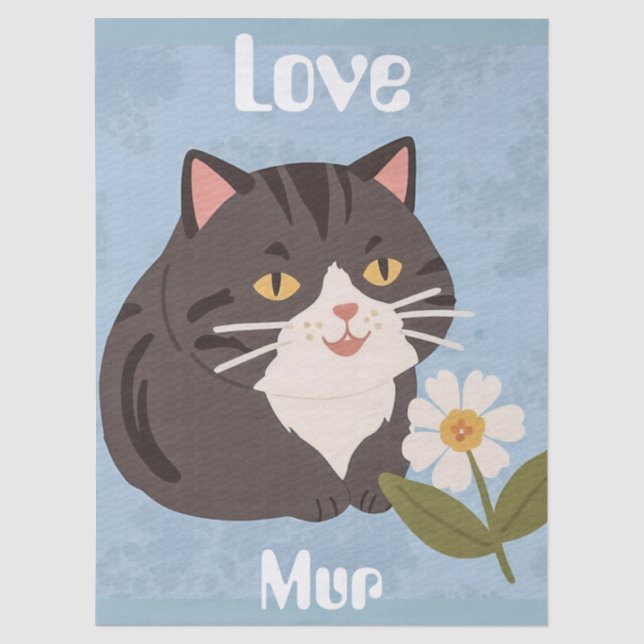 Custom Cute Gray Cat with Mur and Love Seidenpapier (Vorderseite)