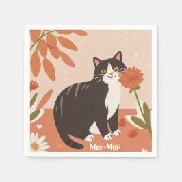 Custom Cute Happy Cat with Spring Flowers  Serviette