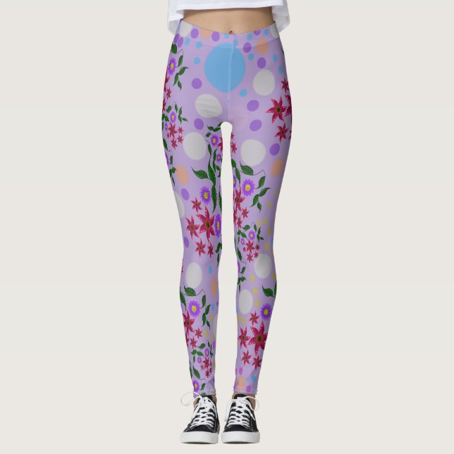 Custom Cute Kidcore Confetti Floral & Vine Pattern Leggings (Vorderseite)