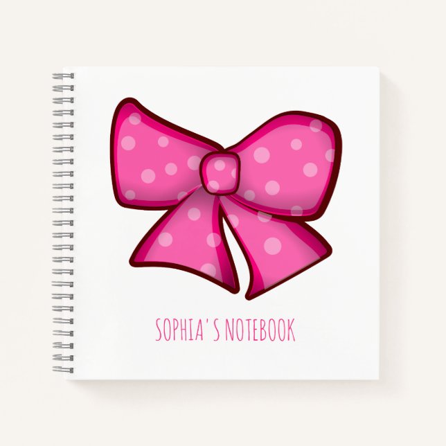 Custom Cute Pink Bow Coquette Girls School Notizbuch (Vorderseite)