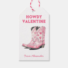 Custom Cute Pink Cowboy Boot Howdy Valentine's Geschenkanhänger