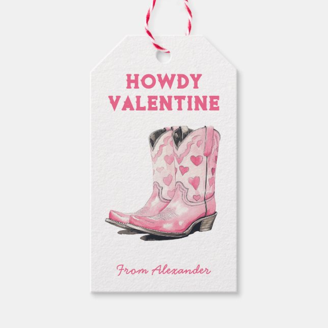 Custom Cute Pink Cowboy Boot Howdy Valentine's  Geschenkanhänger (Vorderseite)