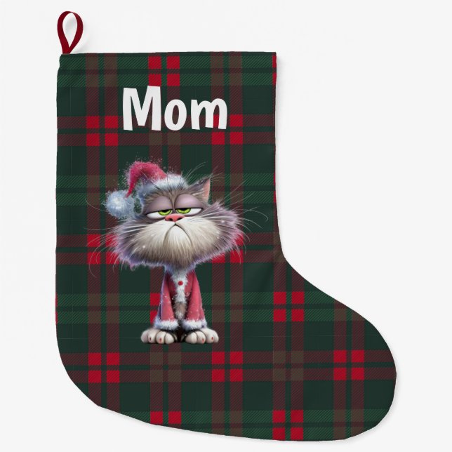 Custom cute santa cat Christmas  Großer Weihnachtsstrumpf (Vorderseite)