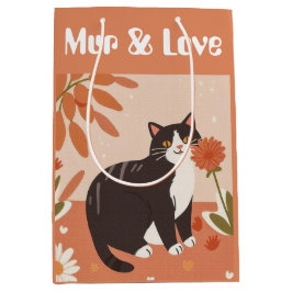 Custom Cute Smiling Cat with Mur & Love Text  Mittlere Geschenktüte