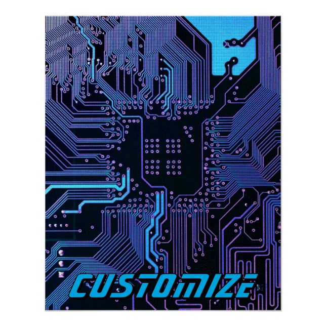Custom Cyber Blue PCB Circuit Board Tech Art Poster (Vorderseite)