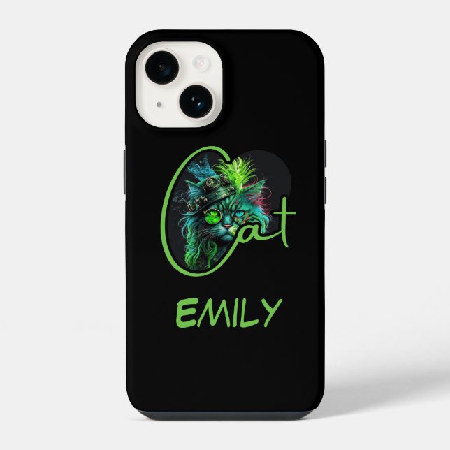 CUSTOM Cyber Steampunk Cat - Cat Lover iPhone 14 Hülle (Rückseite)