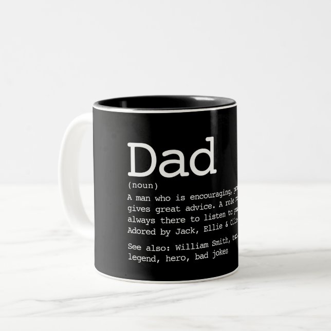 Custom Dad Definition Black and White Zweifarbige Tasse (Vorderseite Links)