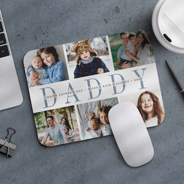 Custom Daddy Foto Collage & Kids Names Mousepad (Von Creator hochgeladen)