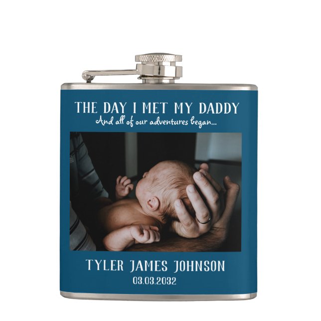 Custom Daddy Foto First Vatertag Flask Flachmann (Vorderseite)