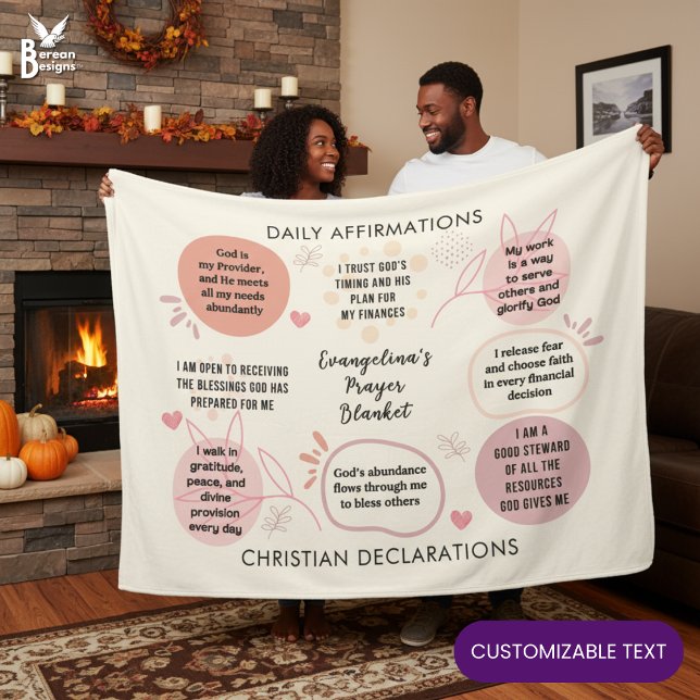 Custom Daily Affirmations Christian Bible Verse Fleecedecke (Personalized Daily affirmations Christian blanket with customizable text.)